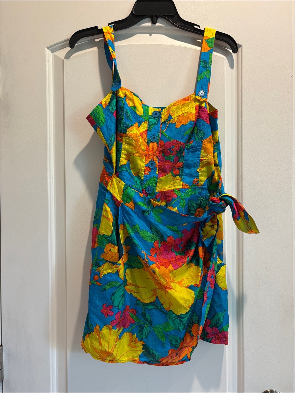 Tropical Floral Sundress in Bright Teal, Yellow & Pink